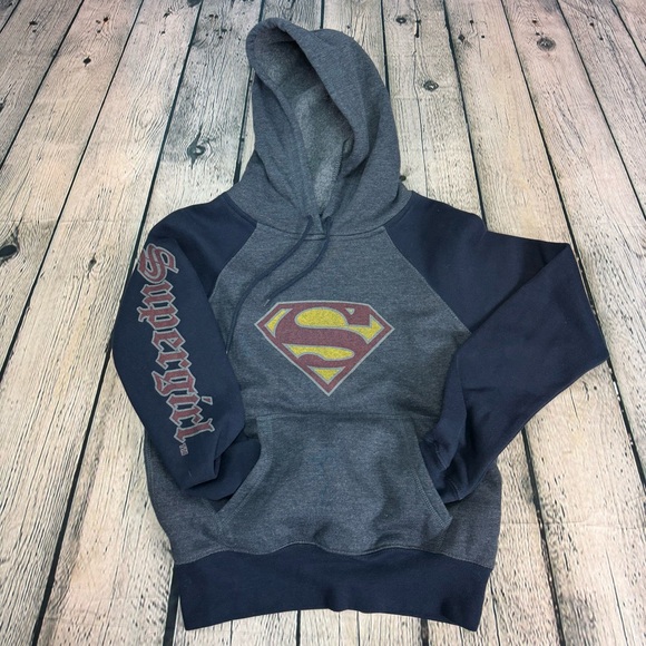 Jerry Leigh Tops - DC Supergirl Jerry Leigh Vtg Y2K 2005 Navy & Gray Graphic Logo Hoodie Size Small